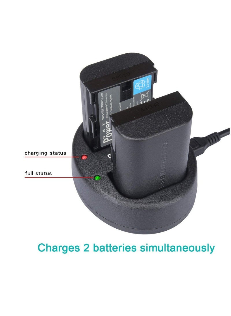 DMK Power LP-E6 LP E6N Rechargeable Battery Charger 2Pack 2300mAh and 1 x Dual USB Charger Compatible with Canon 80D 70D 60D 6D Mark II 7D Mark II 5D Mark II III IV EOS 5Ds 5D2 5D3 5DSR 5D4