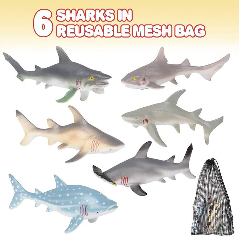 ArtCreativity Shark Figures in Mesh Bag- Pack of 6 Sea Creature Figurines in Assorted Designs, Bath Water Toys for Kids, Shark Party Favors for Toddlers, Boys, and Girls, Ocean Life Party Decor - Image 2