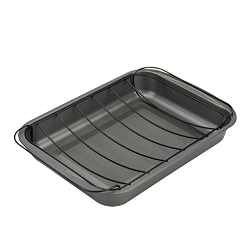 GoodCook Everyday Nonstick Large Roast Pan with Rack 15 x 11 Inch Gray