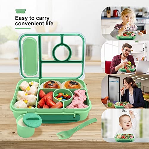 Amathley Bento Box Adult Lunch Box Kids,Lunch Containers for Adults/Kids/Toddler,5 Compartments Bento Lunch Box with Sauce Vontainers,Microwave & Dishwasher & Freezer Safe,BPA-Free(Green) - Image 3