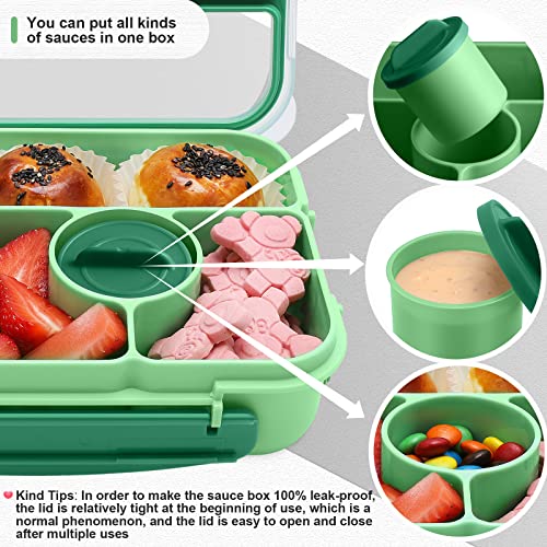 Amathley Bento Box Adult Lunch Box Kids,Lunch Containers for Adults/Kids/Toddler,5 Compartments Bento Lunch Box with Sauce Vontainers,Microwave & Dishwasher & Freezer Safe,BPA-Free(Green) - Image 5
