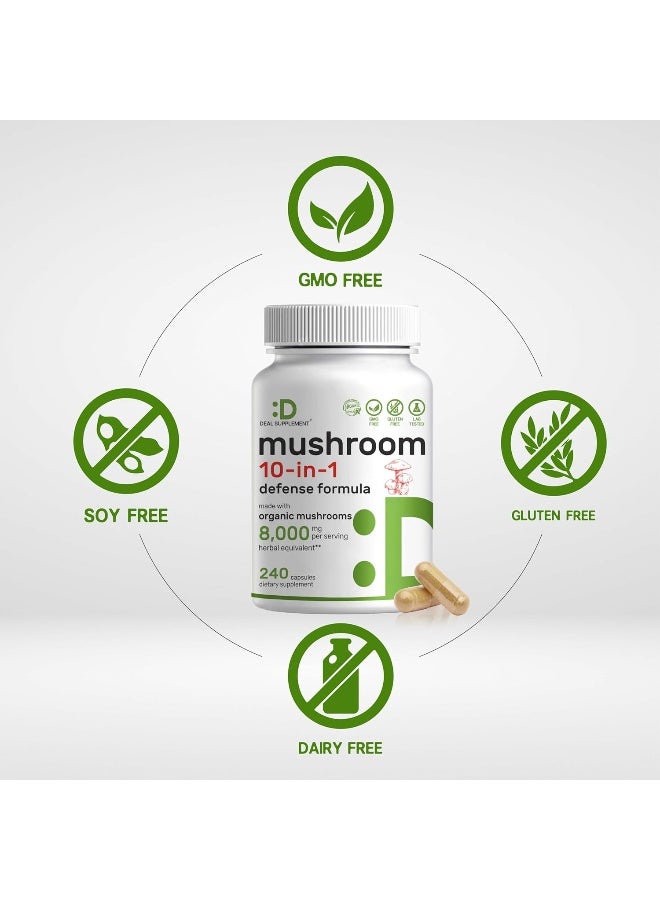 DEAL SUPPLEMENT Organic Mushroom Supplement, 8,000mg Per Serving, 240 Veggie Capsules - 10 in 1 Defense Formula - Image 3