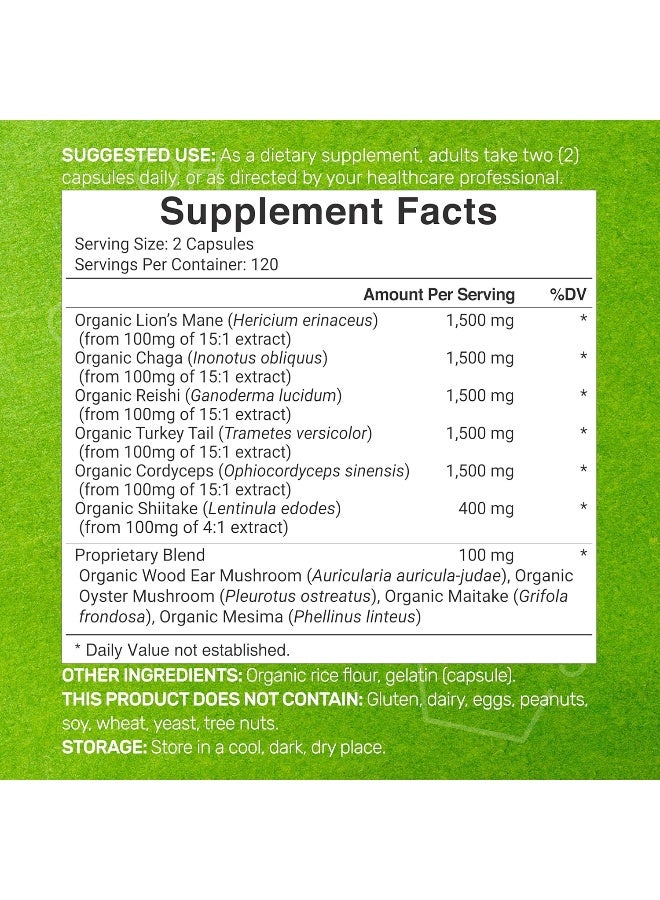 DEAL SUPPLEMENT Organic Mushroom Supplement, 8,000mg Per Serving, 240 Veggie Capsules - 10 in 1 Defense Formula - Image 2