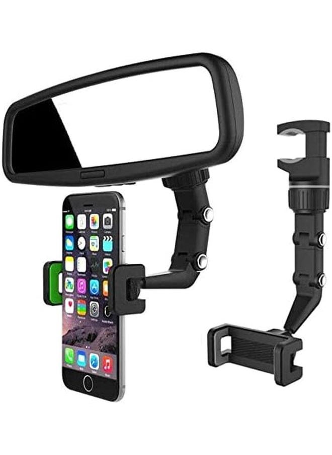erorex - Showway 360 Degree Rotating Rearview Mirror Multifunctional Car Phone Holder Gps Navigation Adjustable Support Hanging Clip Bracket Cell Phone Holder For 4.0 6.1 Inch Mobile Gray - Image 1