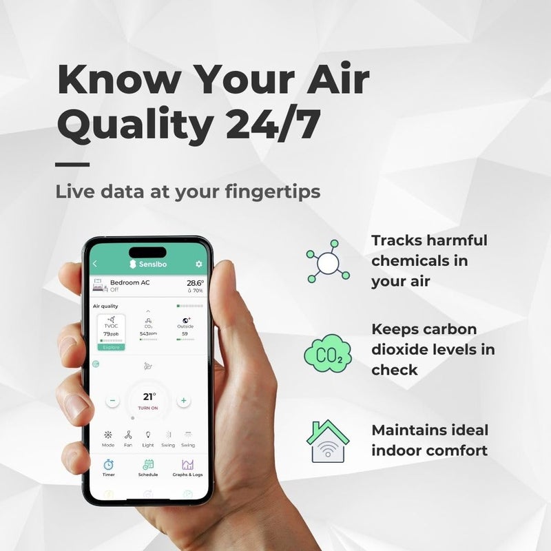 Sensibo Sensibo Air PRO - Air Conditioner Smart Controller & Air Quality Sensor. Smart Thermostat for Mini Split, Window, Portable AC. Temp & Humidity Sensors. Google, Alexa, Siri & Apple HomeKit Compatible  - Image 4