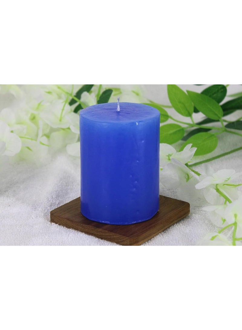 atorakushon Blue Pillar Candles 3 Inches Long Scented Smokeless Candle Set of 1 Clean Burning Household Dinner Table Perfect for Weddings Parties - Image 3