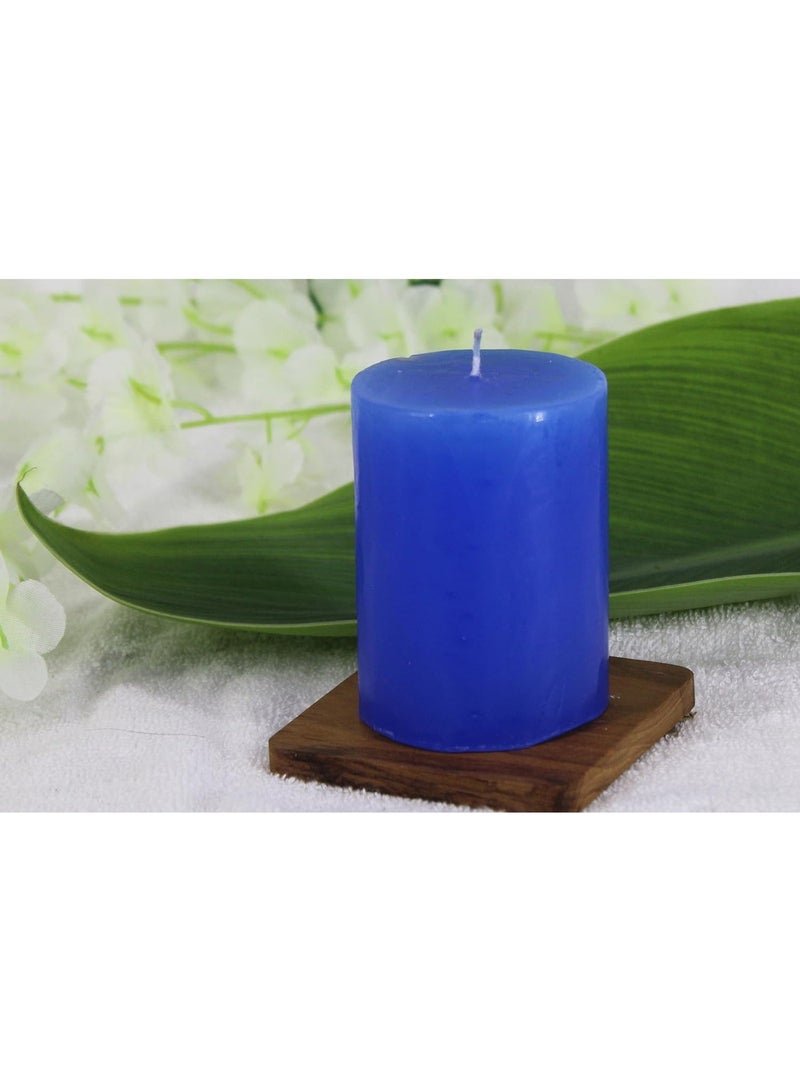 atorakushon Blue Pillar Candles 3 Inches Long Scented Smokeless Candle Set of 1 Clean Burning Household Dinner Table Perfect for Weddings Parties - Image 1