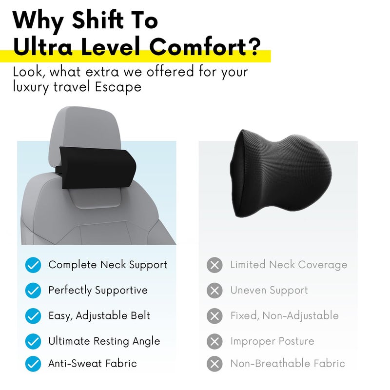 RIPOSEV Caster Ultimate Memory Foam Car Pillow for Comfortable Car Rides, Superior Neck Support Cushion, Relieves Neck Pain, Head Rest Pillow (Black) - Image 2