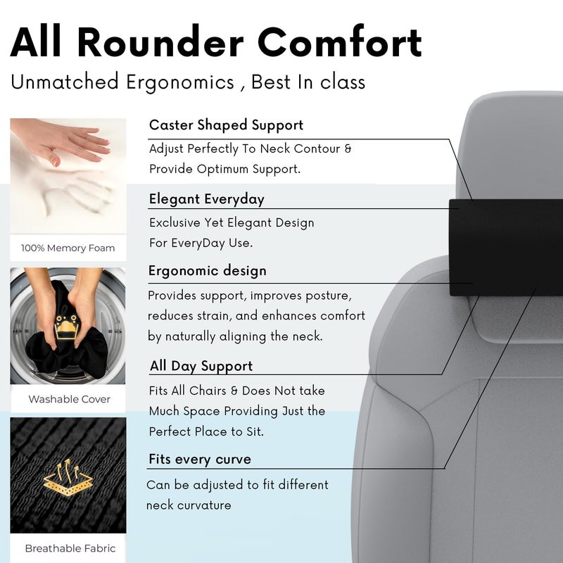 RIPOSEV Caster Ultimate Memory Foam Car Pillow for Comfortable Car Rides, Superior Neck Support Cushion, Relieves Neck Pain, Head Rest Pillow (Black) - Image 4