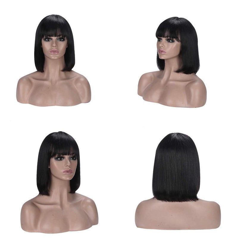 Rebasar Short Bob Wigs Human Hair 8 Inch Glueless Wear and Go Bob Wig With Bangs Human Hair Wigs for Black Women Brazilian Straight Hair No Lace Front Natural Black Wig - Image 4