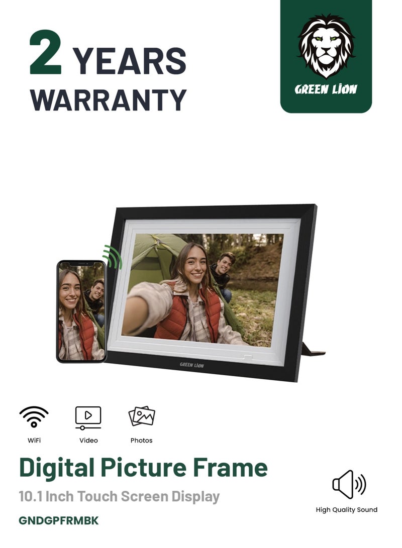 GREEN LION Digital Picture Frame Touch Screen Display 10.1 Inch with 1GB RAM and Wifi Compatibility / JPG / PNG / HEIC / MP4 / 3GP / MOV / Picture and Video Playing / Picture and Video Playing - Black  - Image 1