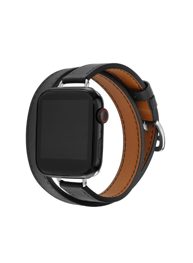 OLYSON Watch Strap Suitable for iWatch Series 11（42mm）, Leather Replacement Band Compatible for Apple Watch Series Band 38mm 40mm 41mm 42mm women, Genuine Leather Double Tour Designed Slim Strap for iWatch Ultra Series11 10 9 8 7 6 SE, Black - Image 1