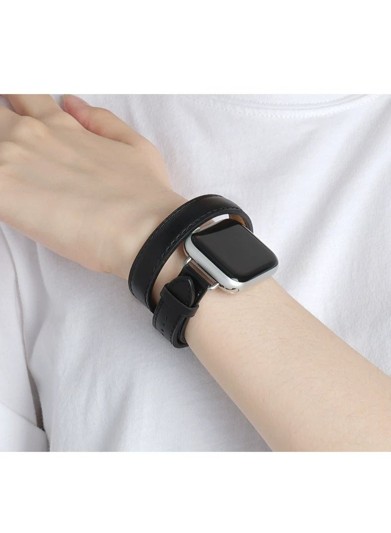 OLYSON Watch Strap Suitable for iWatch Series 11（42mm）, Leather Replacement Band Compatible for Apple Watch Series Band 38mm 40mm 41mm 42mm women, Genuine Leather Double Tour Designed Slim Strap for iWatch Ultra Series11 10 9 8 7 6 SE, Black - Image 4