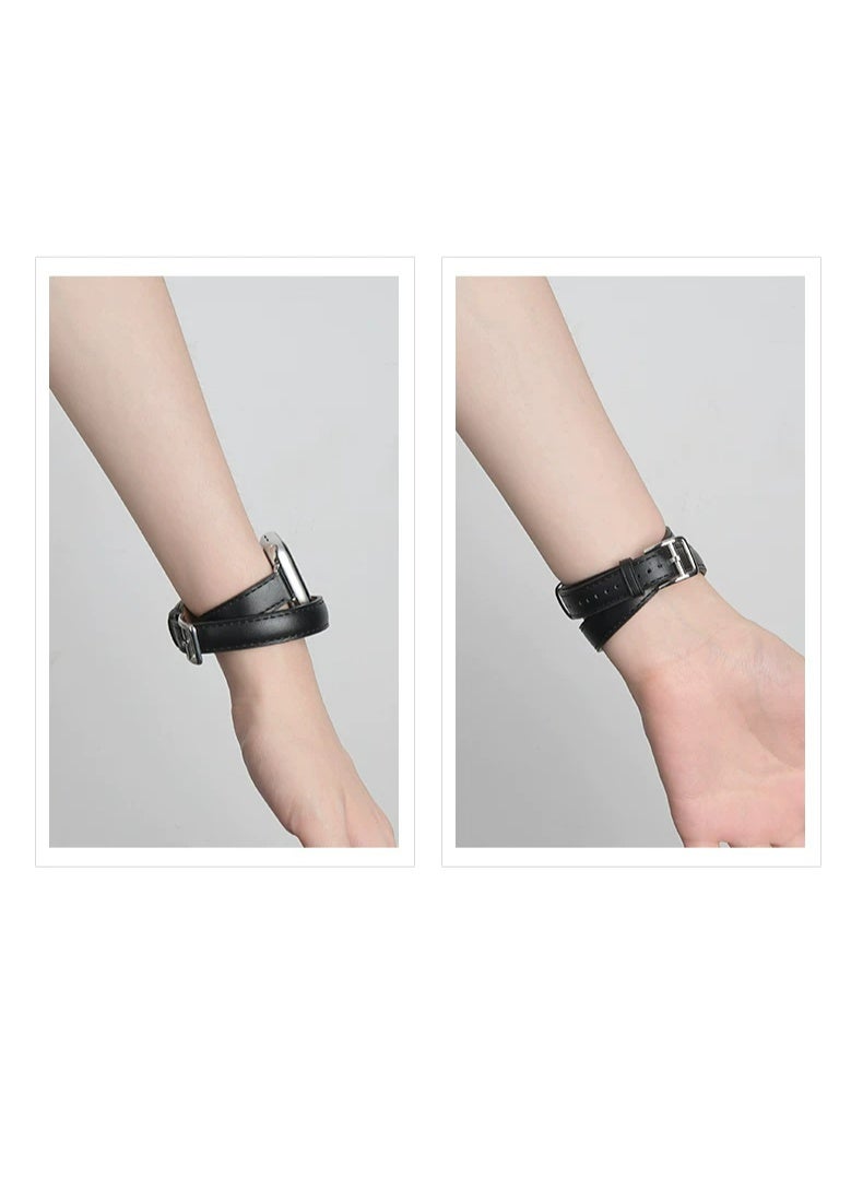 OLYSON Watch Strap Suitable for iWatch Series 11（42mm）, Leather Replacement Band Compatible for Apple Watch Series Band 38mm 40mm 41mm 42mm women, Genuine Leather Double Tour Designed Slim Strap for iWatch Ultra Series11 10 9 8 7 6 SE, Black - Image 5