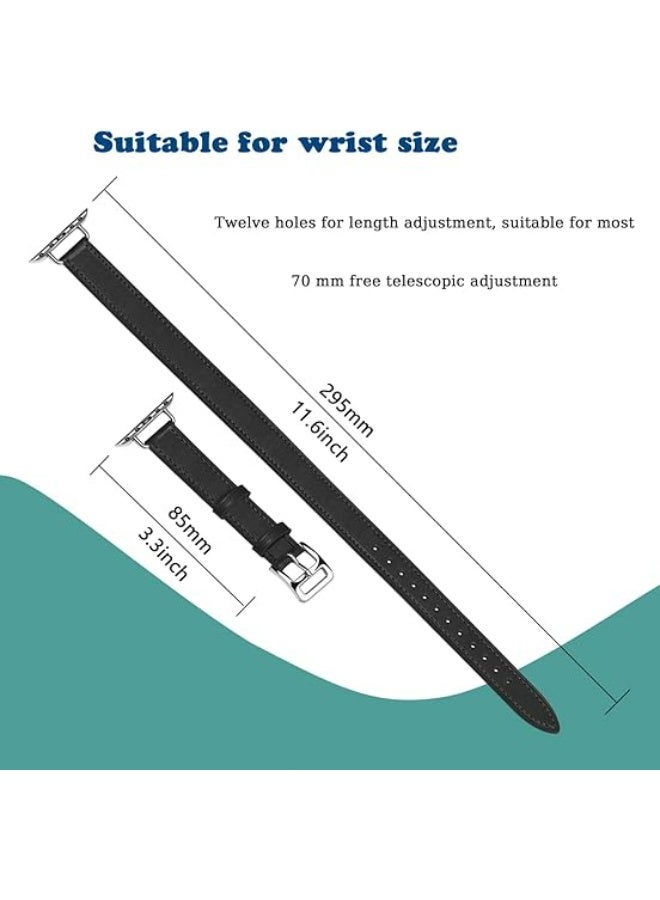 OLYSON Watch Strap Suitable for iWatch Series 11（42mm）, Leather Replacement Band Compatible for Apple Watch Series Band 38mm 40mm 41mm 42mm women, Genuine Leather Double Tour Designed Slim Strap for iWatch Ultra Series11 10 9 8 7 6 SE, Black - Image 3