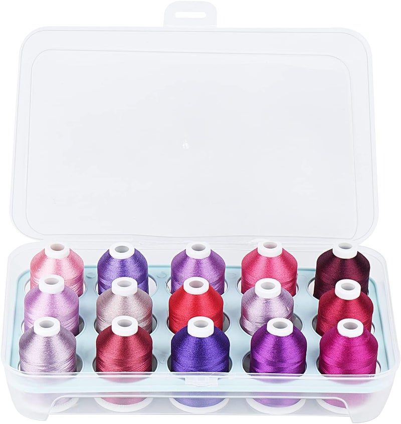 simthread Machine Embroidery Thread with Storage Box 1000M (1100Y) Polyester 20 Options 15 Spools Set for Embroidery Sewing Machine (Purple) - Image 1