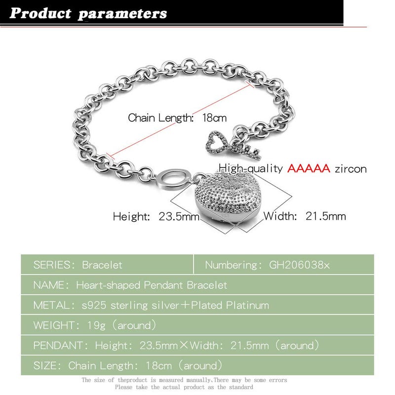 Dankadi New Products Women's 925 Sterling Silver Bracelet Fine Jewelry Shining Heart Bracelet 6 "7" 8 "Solid Silver Accessories Birthday Party Gift (7) - Image 3