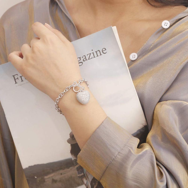 Dankadi New Products Women's 925 Sterling Silver Bracelet Fine Jewelry Shining Heart Bracelet 6 "7" 8 "Solid Silver Accessories Birthday Party Gift (7) - Image 2