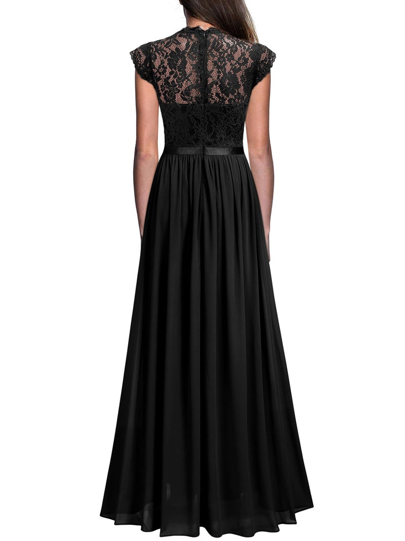 Miusol Women's Formal Floral Lace Evening Party Maxi Dress Black - Image 2