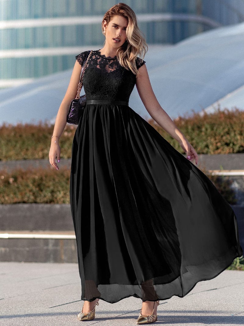 Miusol Women's Formal Floral Lace Evening Party Maxi Dress Black - Image 3