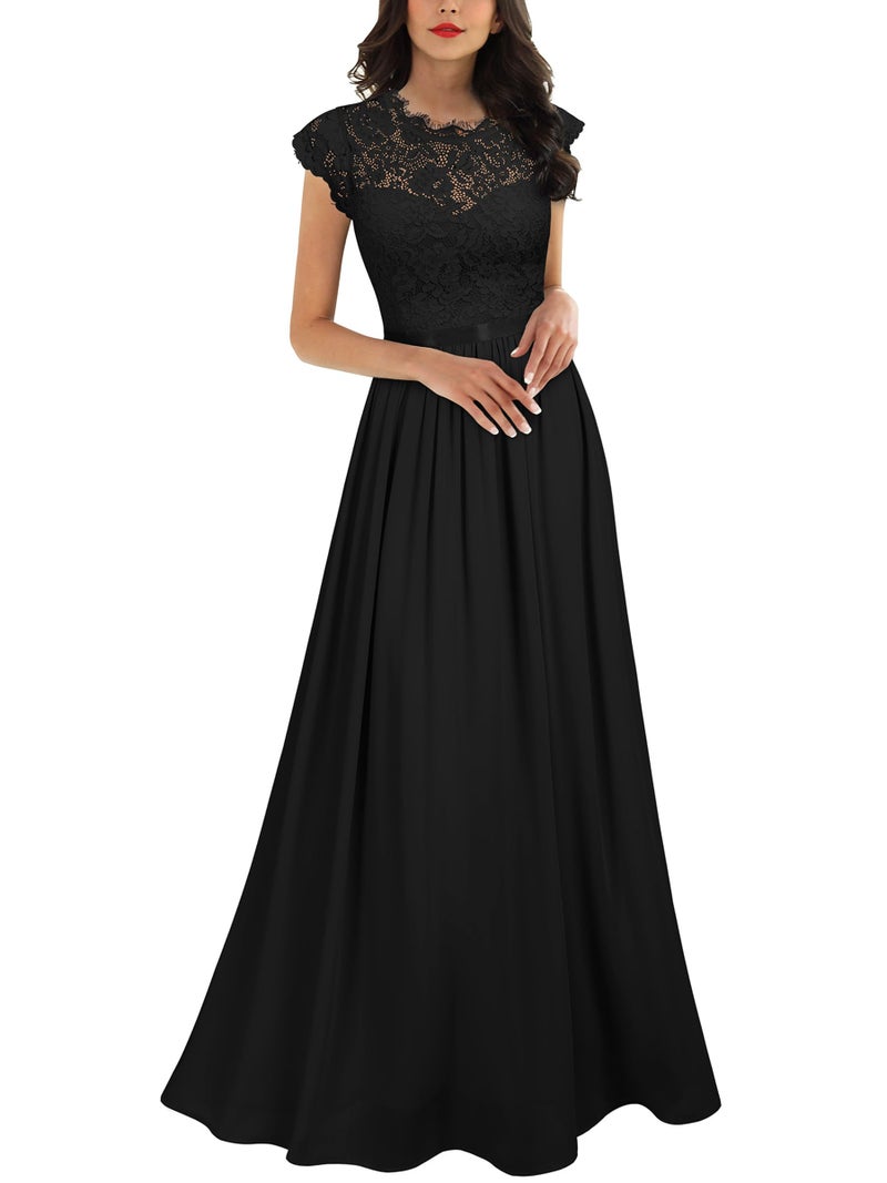 Miusol Women's Formal Floral Lace Evening Party Maxi Dress Black - Image 1