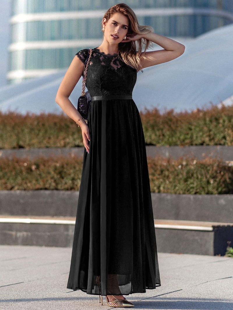 Miusol Women's Formal Floral Lace Evening Party Maxi Dress Black - Image 4