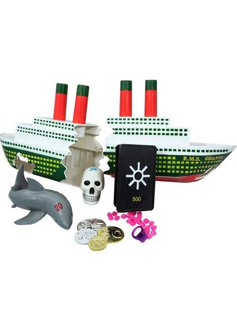 Titanic Themed Dive Toy Sinking Ship Hidden Treasure Combo Pack Catch And Retrieval Cruise Ship Game For Swimming Pool & Bath Tub For Kids Multi Color Rings Underwater Dive Practice Education