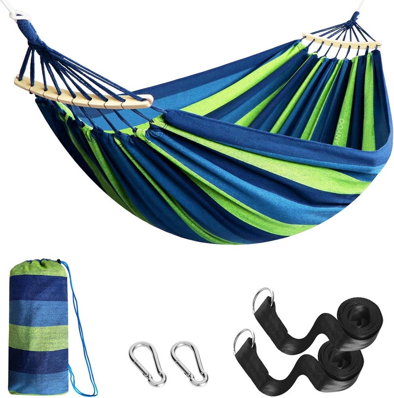 Anyoo Garden Hammock with Wooden Rod, Comfortable Portable Hammock with Belt Accessory, Carry Case for Indoor/Outdoor Patio Garden Beach - Image 1