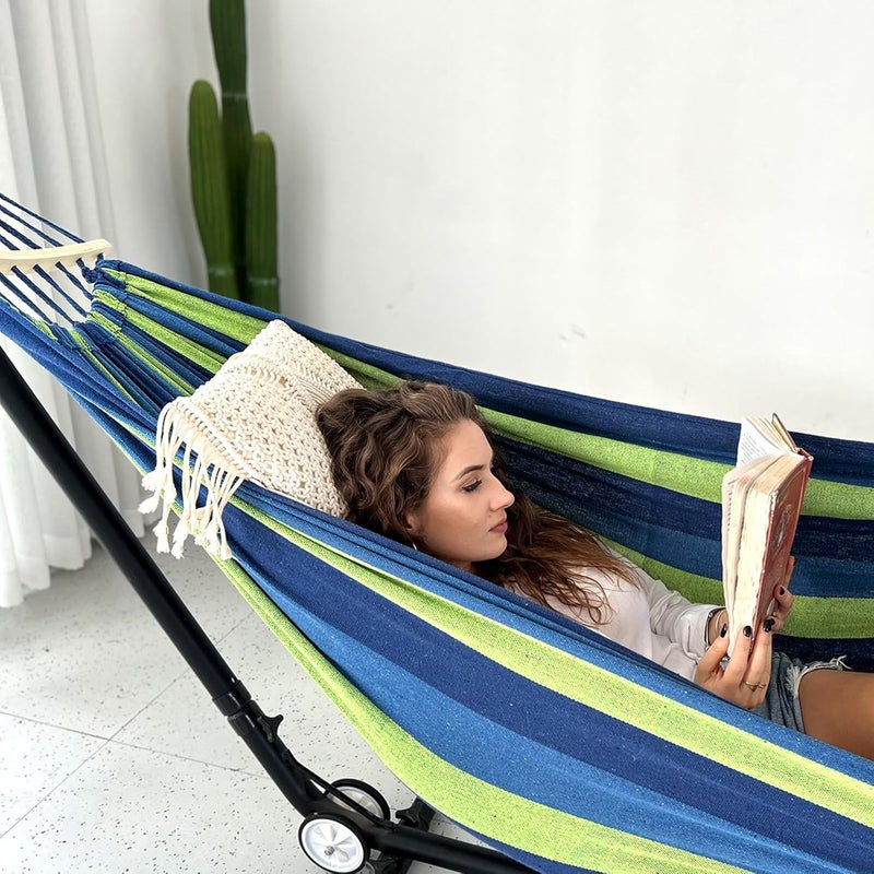 Anyoo Garden Hammock with Wooden Rod, Comfortable Portable Hammock with Belt Accessory, Carry Case for Indoor/Outdoor Patio Garden Beach - Image 5