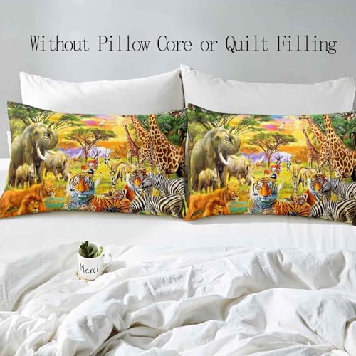 LUVIVIHOME VIVIHOME 2PCS Safari Animal Duvet Cover Twin Bedding Sets, Teens Boys Girls Kids Bedding, Zoo Jungle Tiger Lion Elephant Zebra Giraffe African Wildlife Wild Animal Comforter Quilt Cover, 1 Pillowcase - Image 4