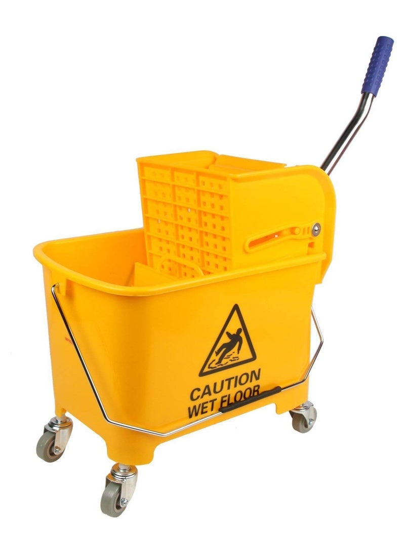 DubaiGallery Single Bucket Down Press Wringer Mop Trolley, Mini Mop Bucket Wringer Trolley - 20 Liter - Yellow  - Image 1