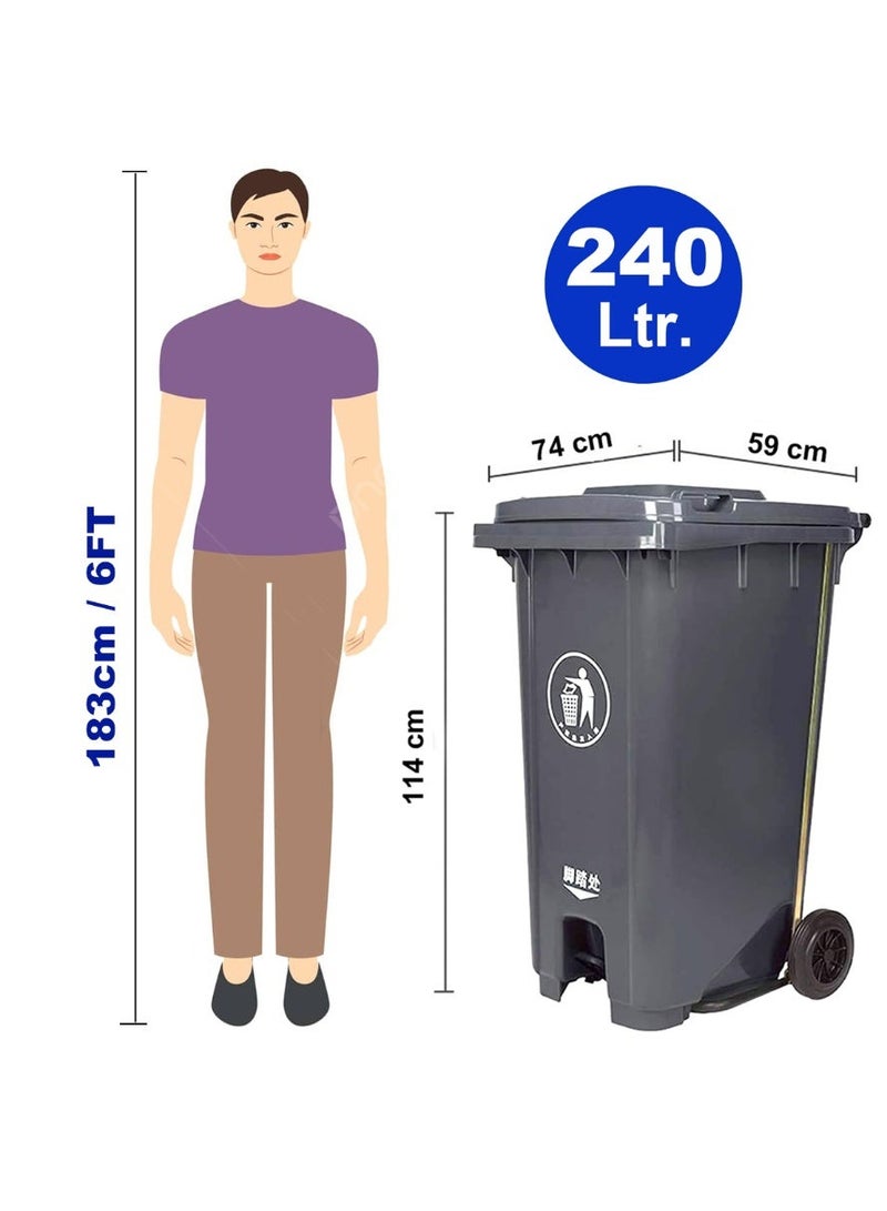 Swish Super Heavy Duty Plastic Garbage itLarge Bin, 240 Litre wh Wheel and Center Pedal -Kitchen and Outdoor Recycle Trash Can, Large Industrial Waste Bin - Image 2