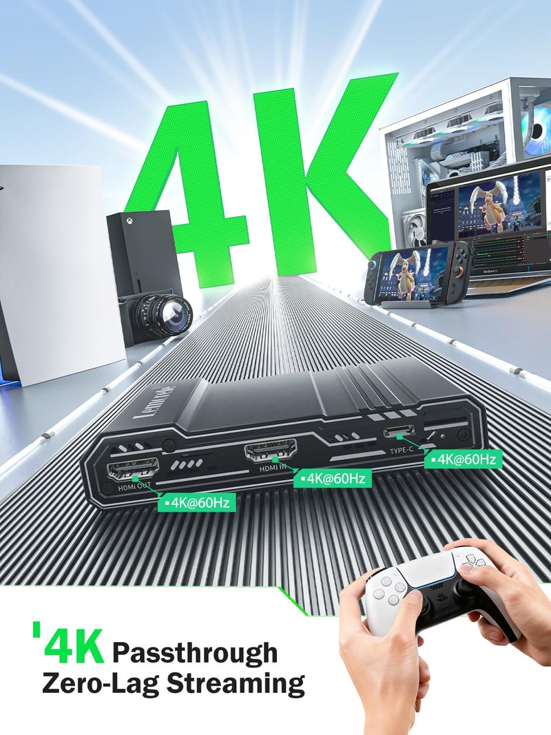 Lemorele Video Capture Card,4K 60fps Ultra-Low Latency Output, USB-C（Capture） with Mic/Line Input Audio Interfaces, It is Compatible with Switch, PS4, PS5, Laptops, Phone, PCs, and Macs - Image 3