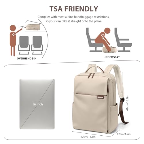 GOLF QUALITY Laptop Backpack for Women, Work Business Traval Computer Backpacks with Laptop Compartment Waterproof Casual Daypack for Travel College,16Inch,Apricot - Image 4