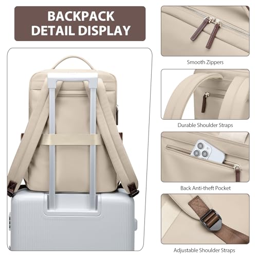 GOLF QUALITY Laptop Backpack for Women, Work Business Traval Computer Backpacks with Laptop Compartment Waterproof Casual Daypack for Travel College,16Inch,Apricot - Image 5