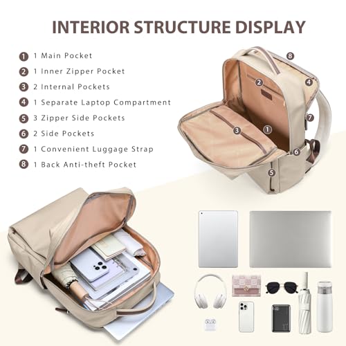 GOLF QUALITY Laptop Backpack for Women, Work Business Traval Computer Backpacks with Laptop Compartment Waterproof Casual Daypack for Travel College,16Inch,Apricot - Image 3