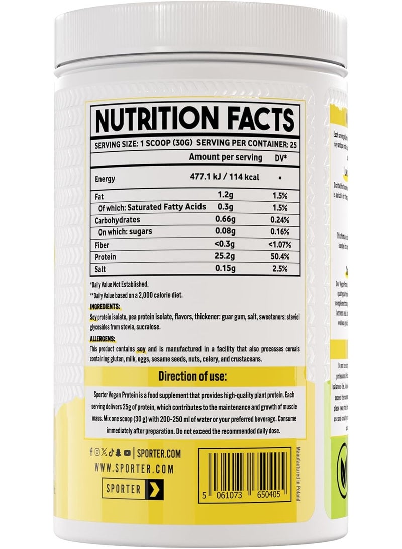 Sporter Vegan Protein, Soy and Pea Protein Isolate, Plant-Based, 25g Protein, 25 Servings, 750g, Muscle Recovery (750 Grams, Vanilla) - Image 2