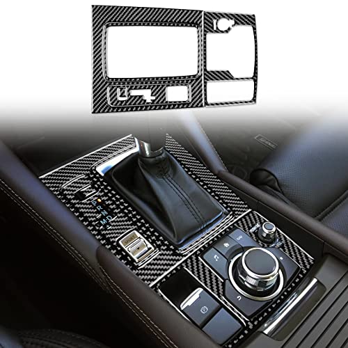 JUPIZEUS Carbon Fiber, Car Gear Shift Panel Cover Decoration Sticker for Mazda 6 2016-2017.5 with Automatic Transmission, Auto Interior Trim, 5PCS, Black - Image 1