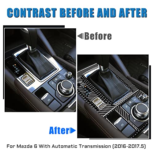 JUPIZEUS Carbon Fiber, Car Gear Shift Panel Cover Decoration Sticker for Mazda 6 2016-2017.5 with Automatic Transmission, Auto Interior Trim, 5PCS, Black - Image 3