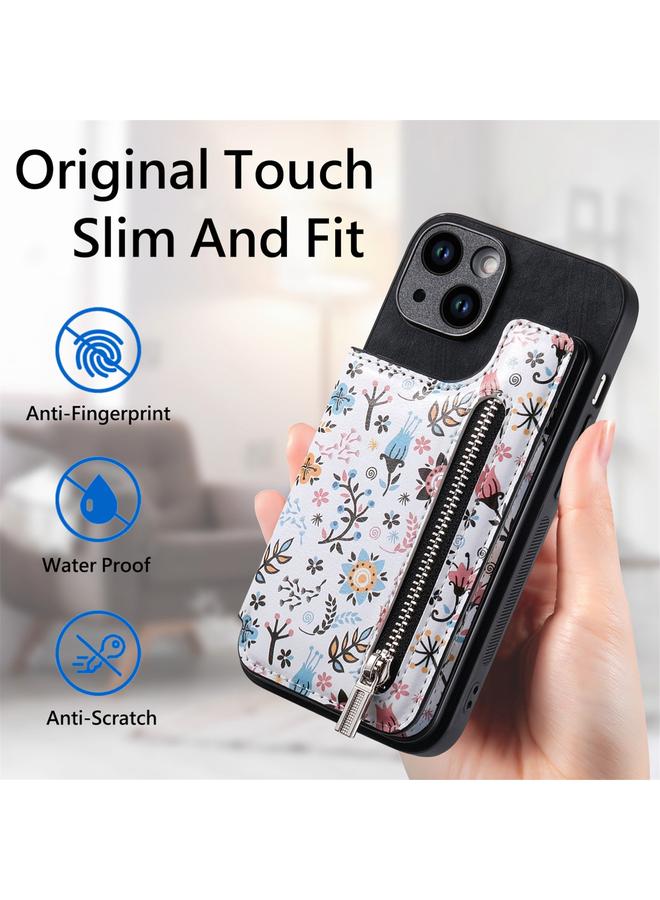 S-TOP Case For iPhone 14 Plus Retro Painted Zipper Wallet Back Phone Case - Image 5