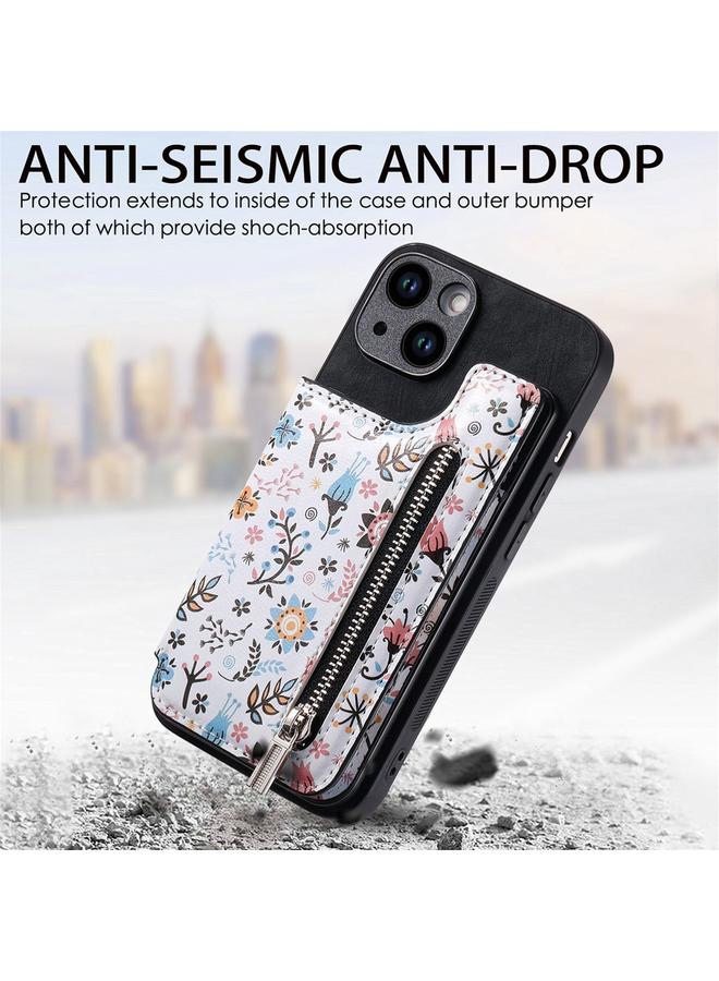 S-TOP Case For iPhone 14 Plus Retro Painted Zipper Wallet Back Phone Case - Image 2