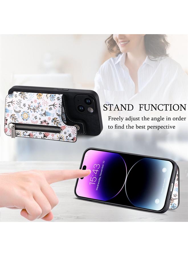S-TOP Case For iPhone 14 Plus Retro Painted Zipper Wallet Back Phone Case - Image 4