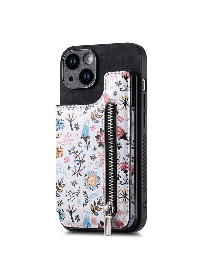 S-TOP Case For iPhone 14 Plus Retro Painted Zipper Wallet Back Phone Case - Image 1