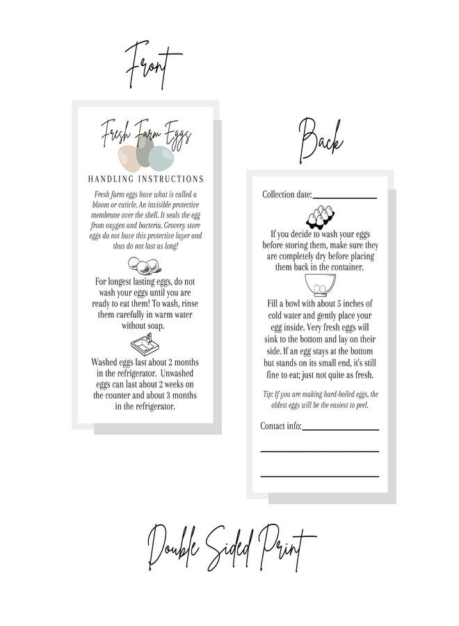 Lashicorn Fresh Farm Eggs Handling Instructions | 50 Pack | 2x3.5 inches Business Card | Egg Handling Instructions for Farm Fresh Eggs | White Card Design | Collection Date & Contact Info Lines - Image 3