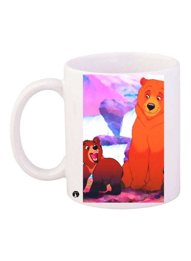 RYN Bear Printed Ceramic Coffee Mug White/Red/Brown 11ounce