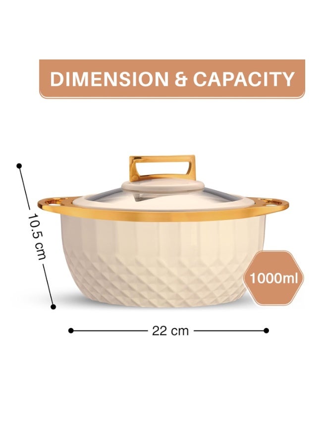 Trueware Classic Inner Steel with See Through Toughened Glass Lid Casserole | 1000 ml, Ivory | PU Insulated | BPA Free | Oduor Proof | Food Grade | Ideal for Chapatti | Roti | Curd Maker | Hot Pot - Image 4