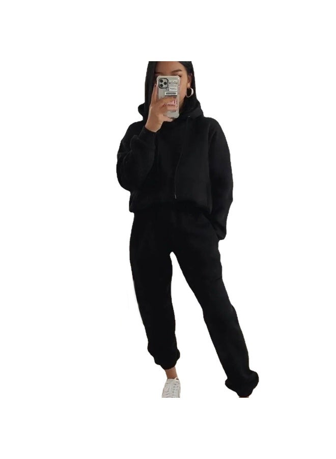 NIBEMINENT Sweatshirts Matching Sets Women Hooded Tracksuit Two Pieces Pant Sets Straight Pants Suit Sporty Elegant Lady Slight Strecth - Image 1