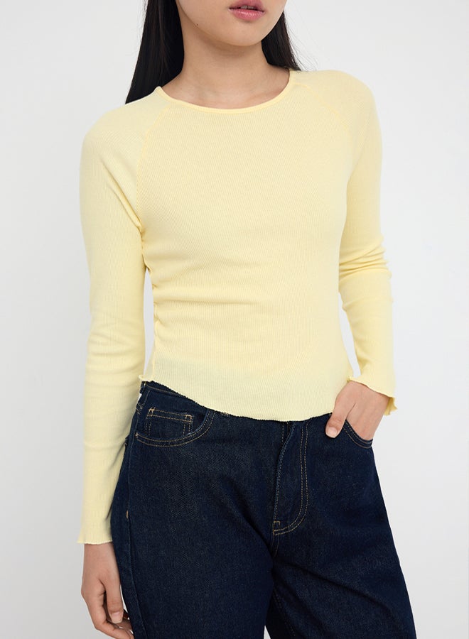 trendyol Teen Light Yellow Fitted/Slim Fit Crop/Short Knitted Blouse - Image 3