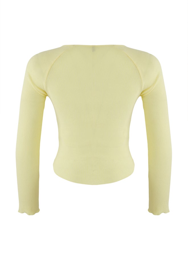 trendyol Teen Light Yellow Fitted/Slim Fit Crop/Short Knitted Blouse - Image 5