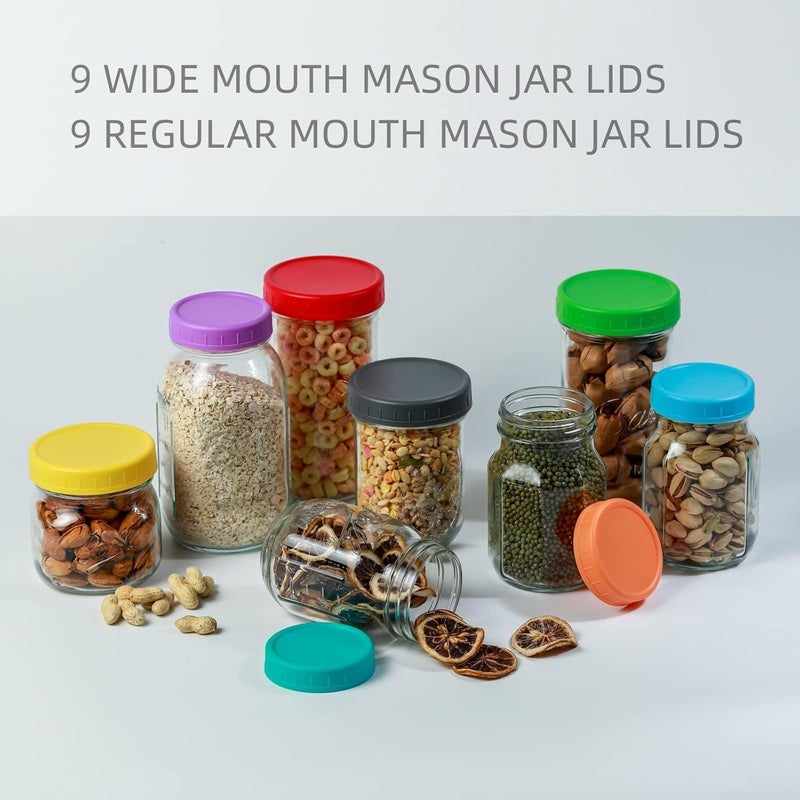 Bedgeta 18 Pack 9 Wide Mouth & 9 Regular Mouth Mason Jar Lids with Silicone Rings,Thickened Leak-proof Lids Fit Ball,Kerr and More, Blue-green Plastic Lids, 86mm & 70mm(Blue-green) - Image 3